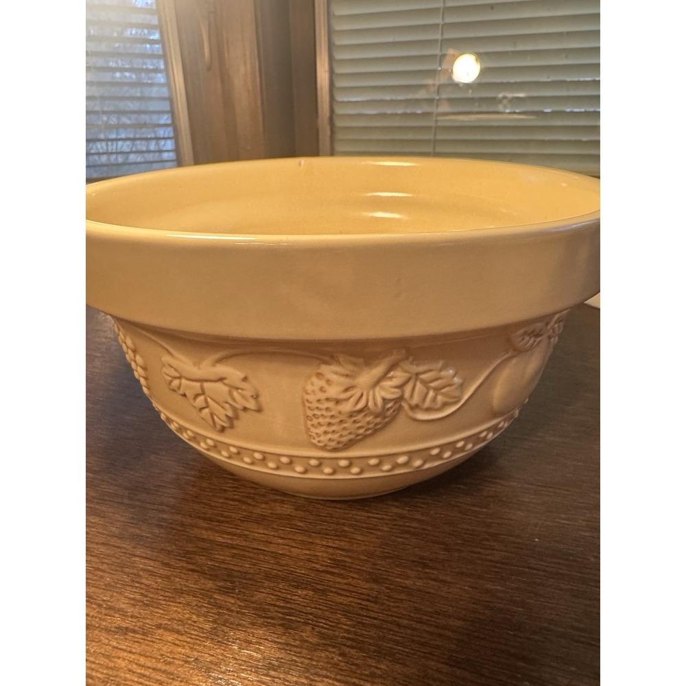 VTG Cream Stoneware Crock/Dough Bowl Primitive Pottery Farmhouse Fruit